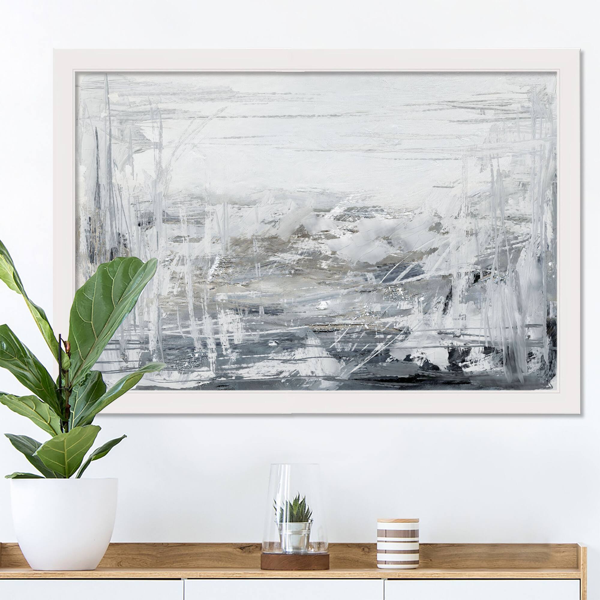 Gray Texture Abstract 20" x 30" White Framed Print Under Plexiglass